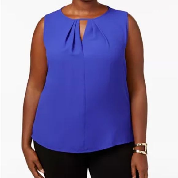 Kasper Tops - Kasper Blue Sleeveless Keyhole Blouse 1X NWT